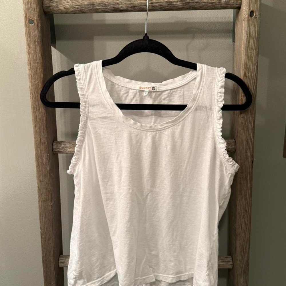 White Sundry tank top with ruffles. Size: 0